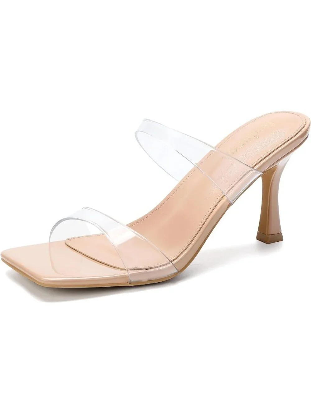 Women's Clear Two Straps Kitten Heels Stiletto Heel Square Open Toe Slip On